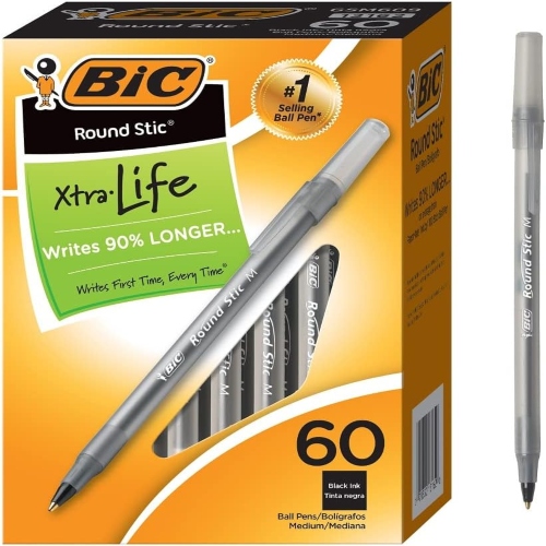 BIC Round Stic Xtra Life Ball Pen, Medium Point (1.0 mm)